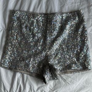 Charlotte Russe Shimmering Silver Sequin High Waist Shorts